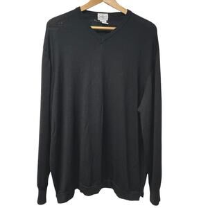 Linea Uomo Mens Size US Large EU 52 Black 100% Merino Wool Sweater V-Neck Light